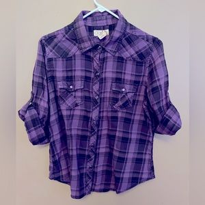 OP BRAND PURPLE PLAID WESTERN STYLE SHIRT